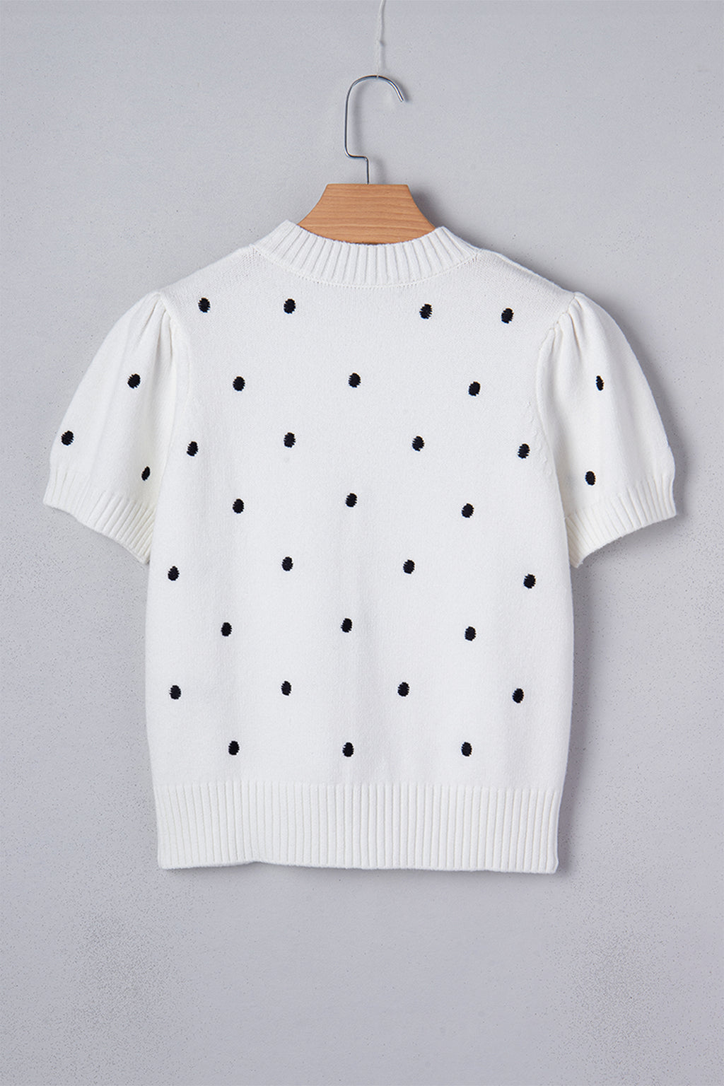 White Elegant Polka Dot Bubble Short Sleeve Sweater 763687ada2fc4c04
