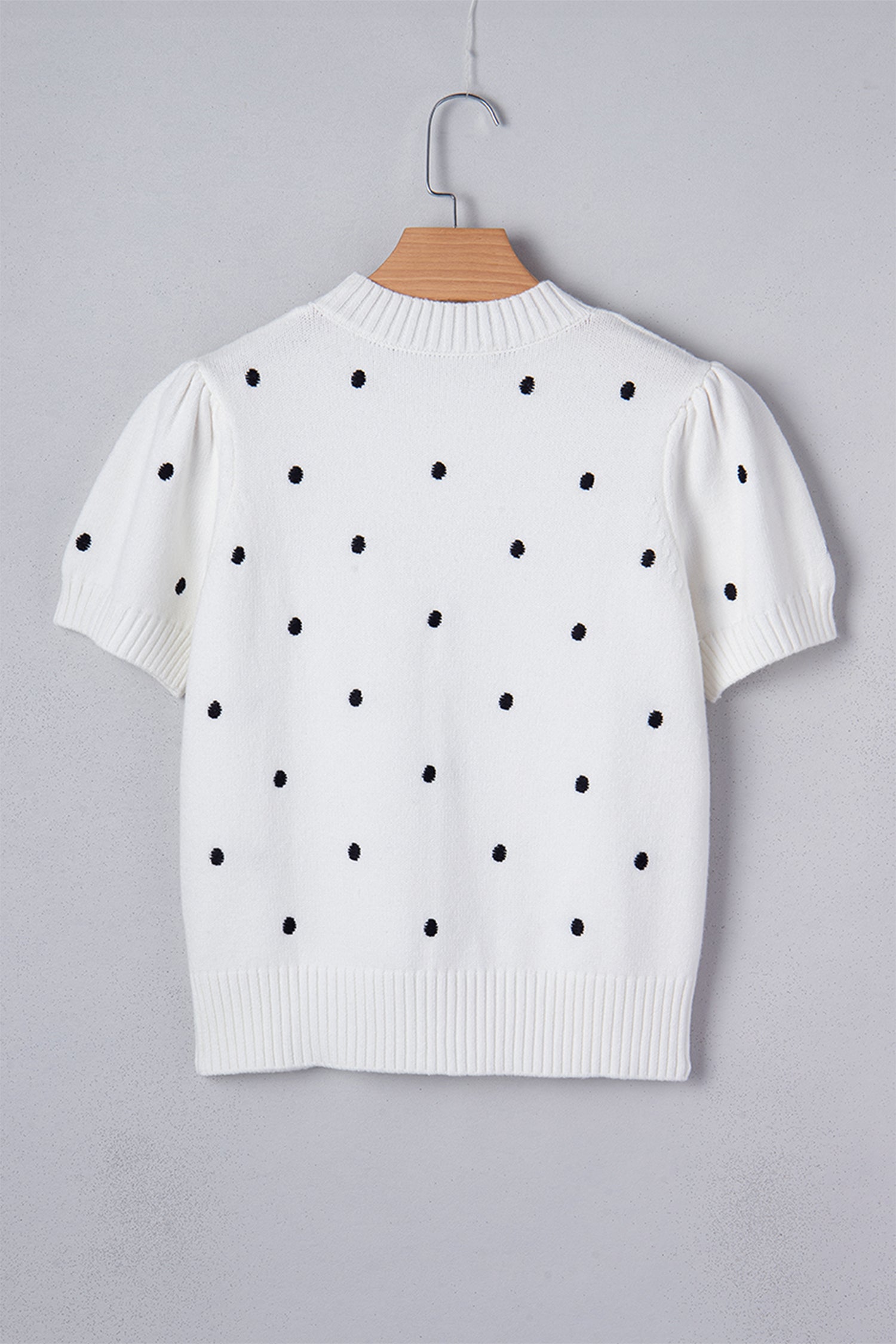White Elegant Polka Dot Bubble Short Sleeve Sweater 763687ada2fc4c04