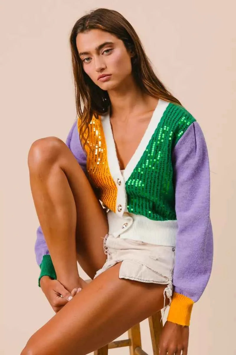 BiBi Mardi Gras Color Block Sequin Sweater Cardigan 7640837854ab4c058d149fa561bcd62c-Max-Origin