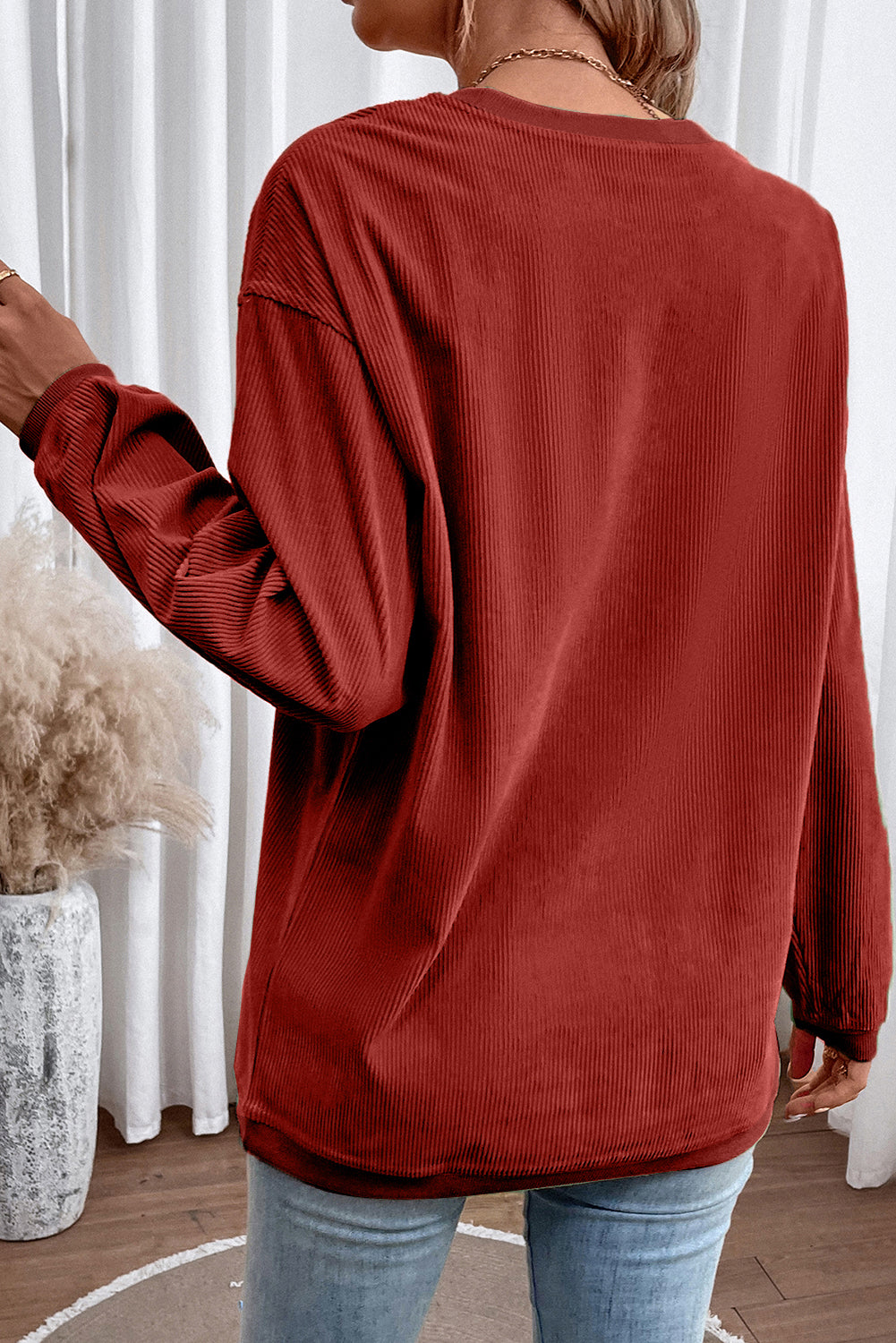 White Drop Shoulder Rib Knit Oversized Sweatshirt 7644c6d6a22bd3b6