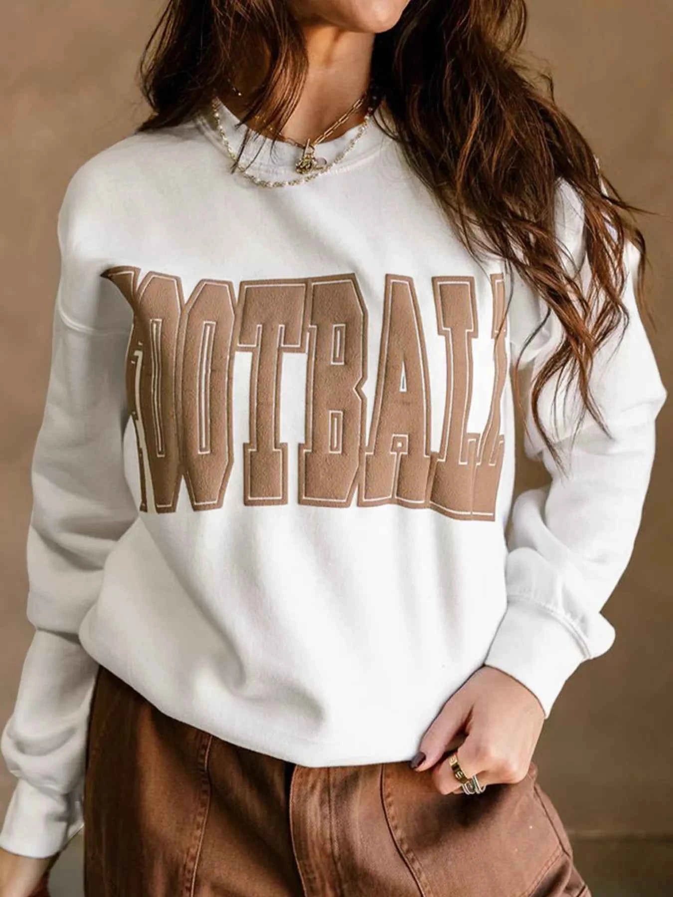 FOOTBALL 3D Letter Graphic Crew Neck Sweatshirt White 7645e3f0bb784cf08b5f6d35527e36ae-Max-Origin
