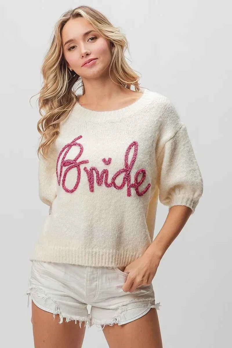 BiBi Metallic Letter Short Puff Sleeve Hairy Sweater 7647561341404960bf037dad29b3ccf1-Max-Origin