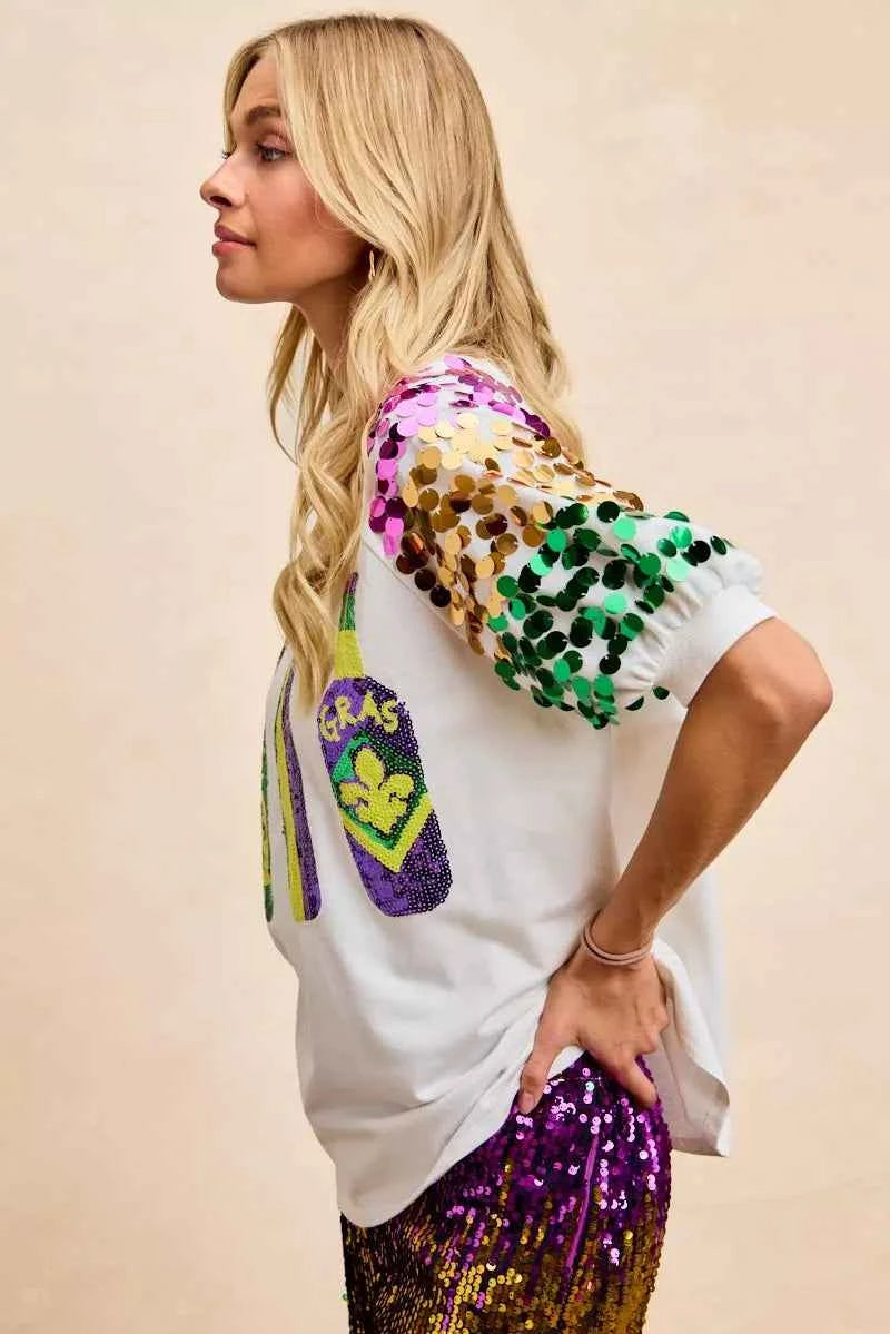 BiBi Sequin Mardi Gras Bottles Spangled Sleeve Top 76496d46240e41609482623a88e13627-Max-Origin