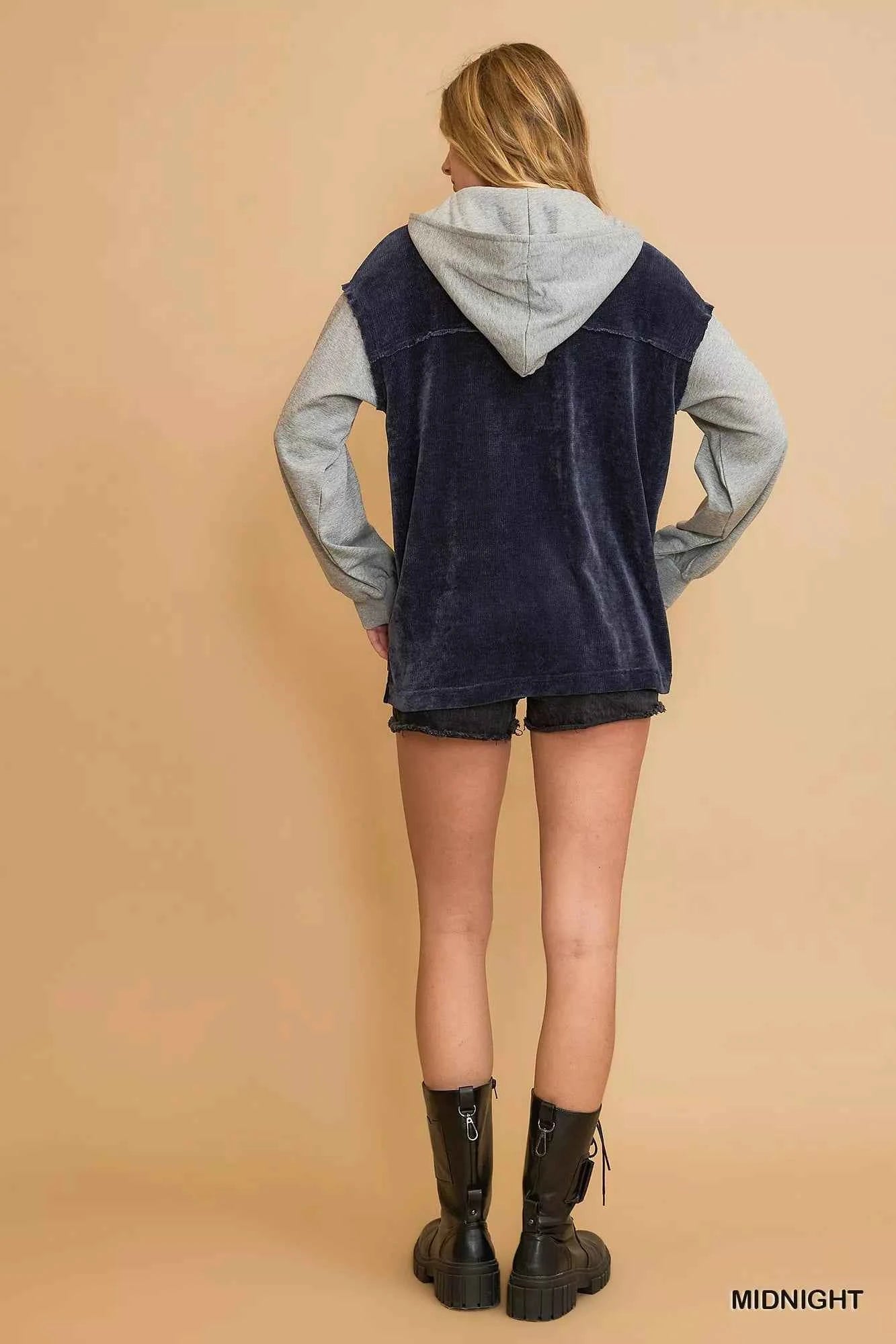 Umgee Contrast Hooded Chenille Jacket 764b95db-60e9-4ef1-b8cb-289a5187406d-Max-Origin