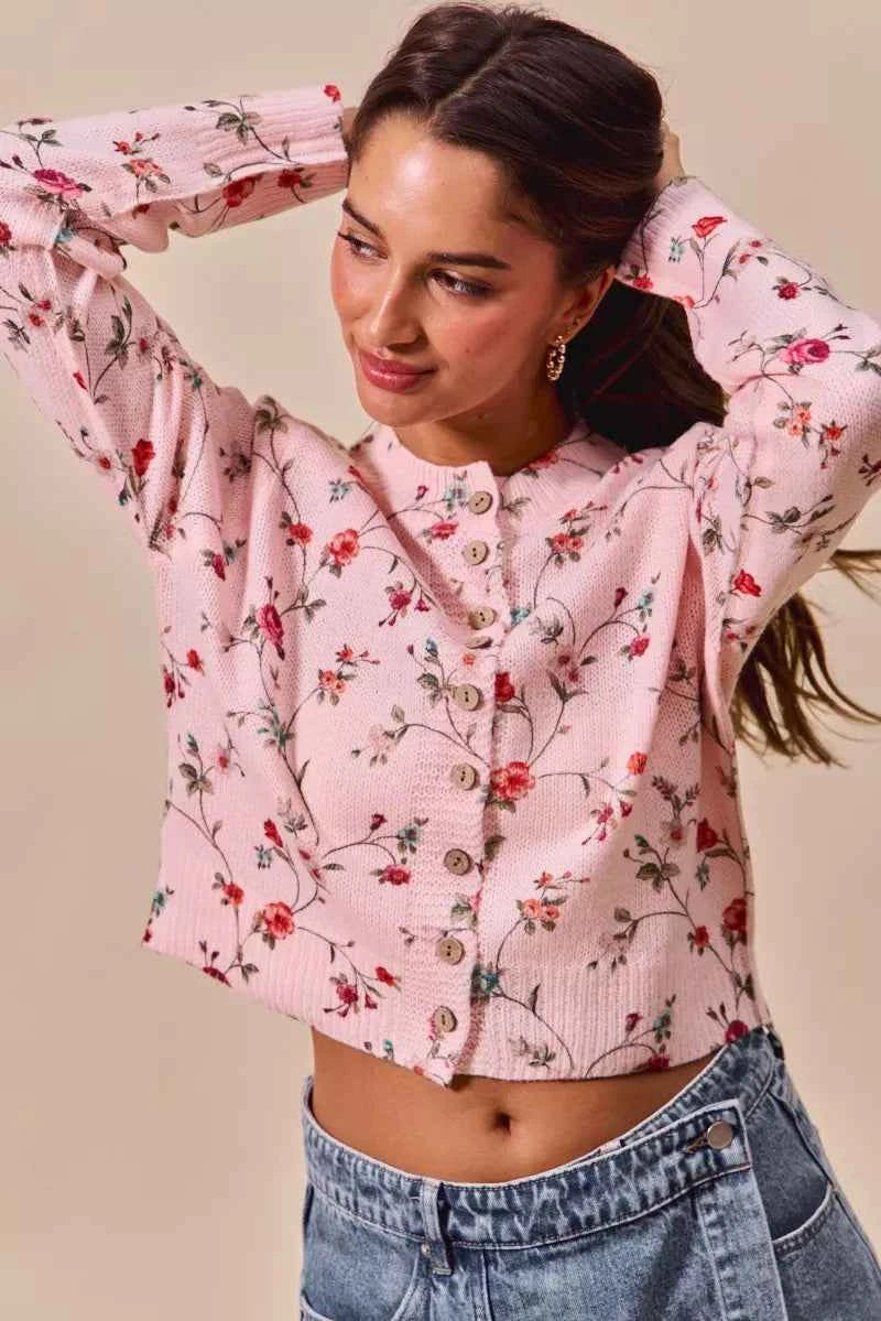 SO ME Floral Print Button Front Sweater Cardigan Top 7655675bc3654c1ba649227a86913150-Max-Origin