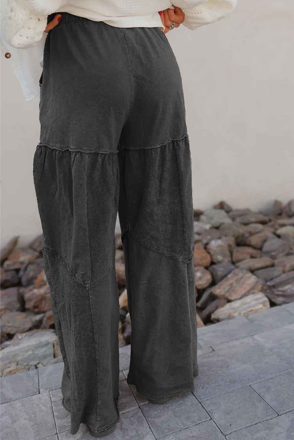 Ashleigh Blue Careys Mineral Wash Tiered Wide Leg Patchwork Drawstring Pants 765b875c7480affe
