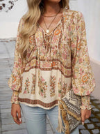 Floral Print Tie Neck Bohemian Blouse 765fb68f-2ca9-47ae-a301-86c7edd55c66-Max-Origin