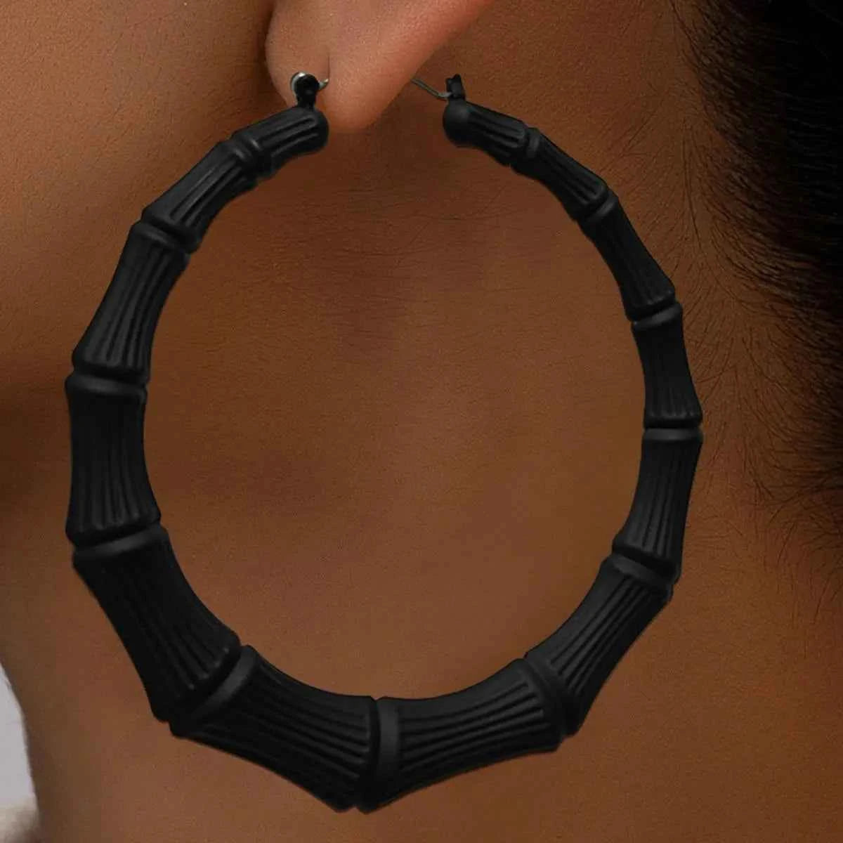 Stainless Steel Textured Hoop Earrings Black One Size 7660ad79-49fe-4143-8324-8c0fdb5cb882-Max-Origin