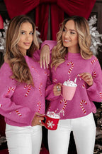 Sachet Pink Christmas Candy Cane Drop Shoulder Sweater 7664b802a296d8f7