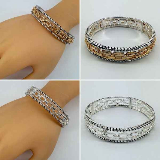 Stretchable Bracelet With Filigree and Cuban Link 766b3d0f-95fc-4131-81de-9d72a71a1515