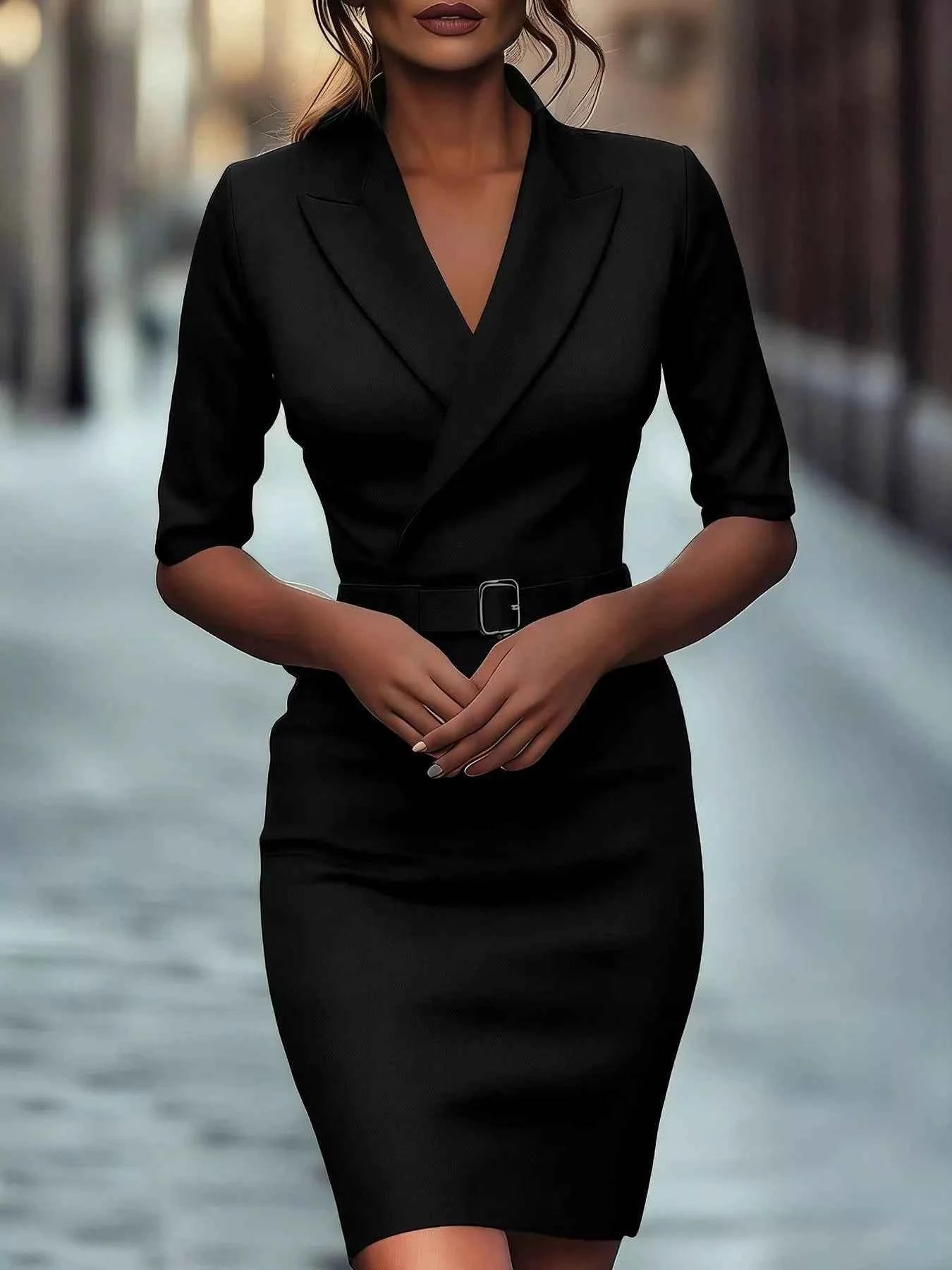 Surplice Half Sleeve Dress Black 76768667-c861-4f44-9127-1200add65d94-Max-Origin