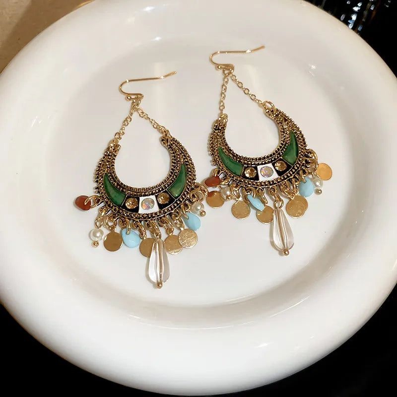 Rhinestone Resin Alloy Dangle Earrings Dark Green One Size 767b94fe-b4f0-44bf-809b-611f59a673a4-Max