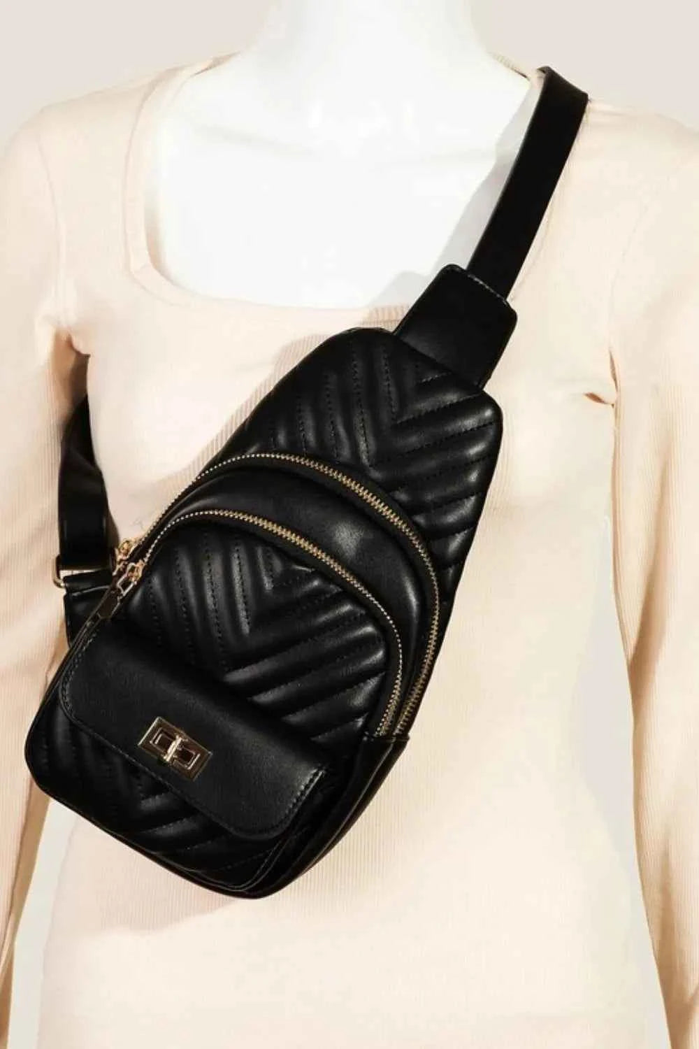 Fame Faux Leather Cushioned Sling Bag BK One Size 768210f3-0fb8-46a7-88c6-93c0f9b80780-Max-Origin