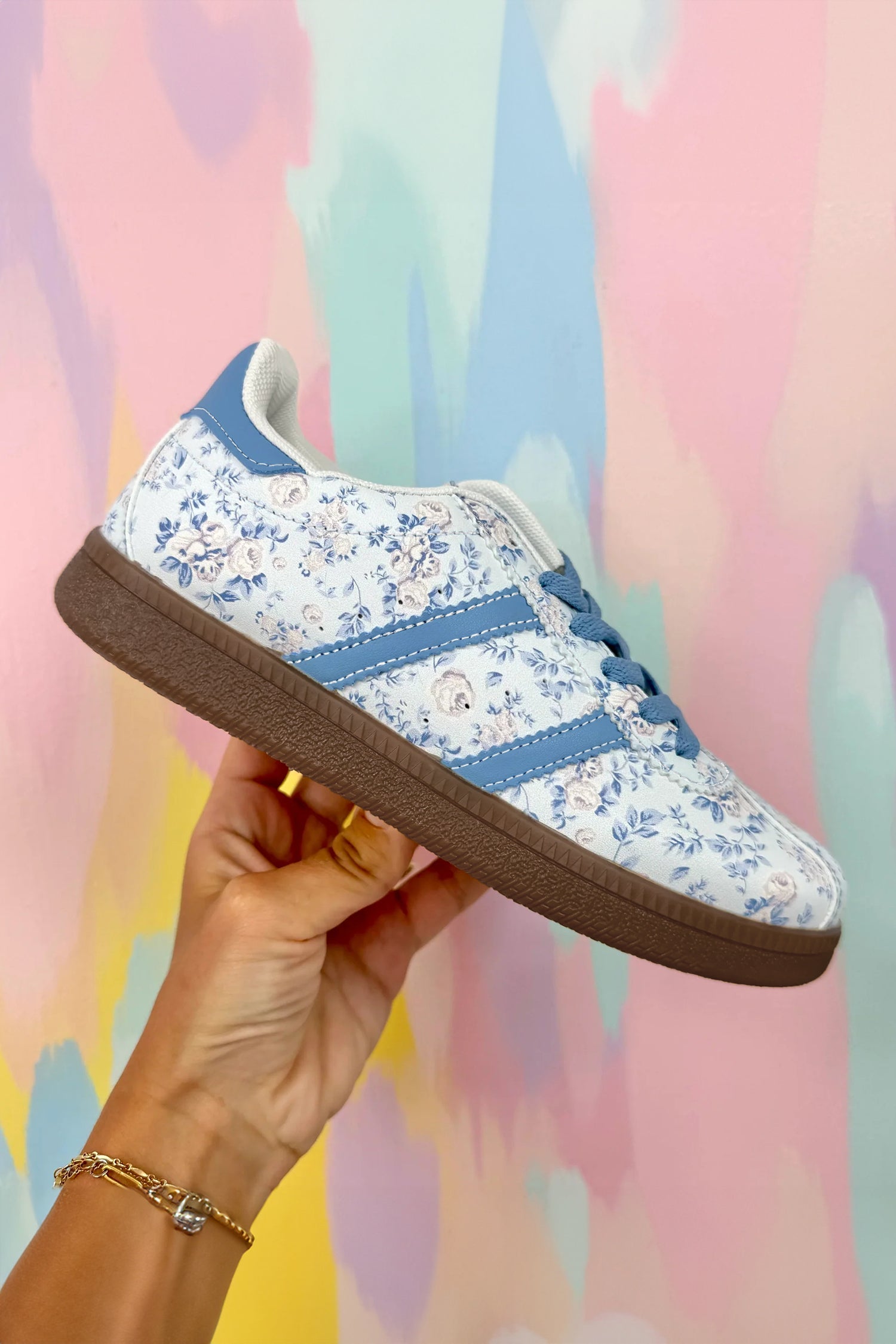 Light Blue Floral Print Lace-up PU Leather Flat Shoes 7684f8ad169e5c23