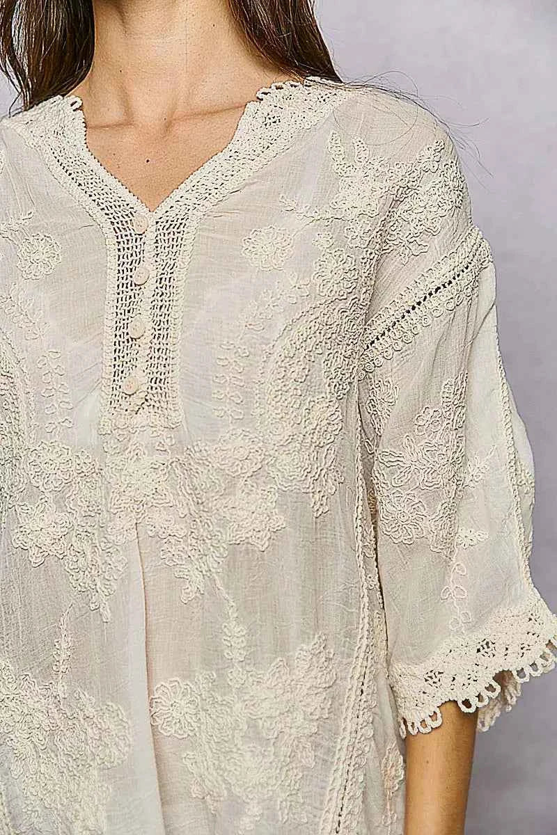 POL Floral Embroidered Top with Trim Edge 76859cd0-f965-446e-b488-fd5e452aabf6-Max-Origin