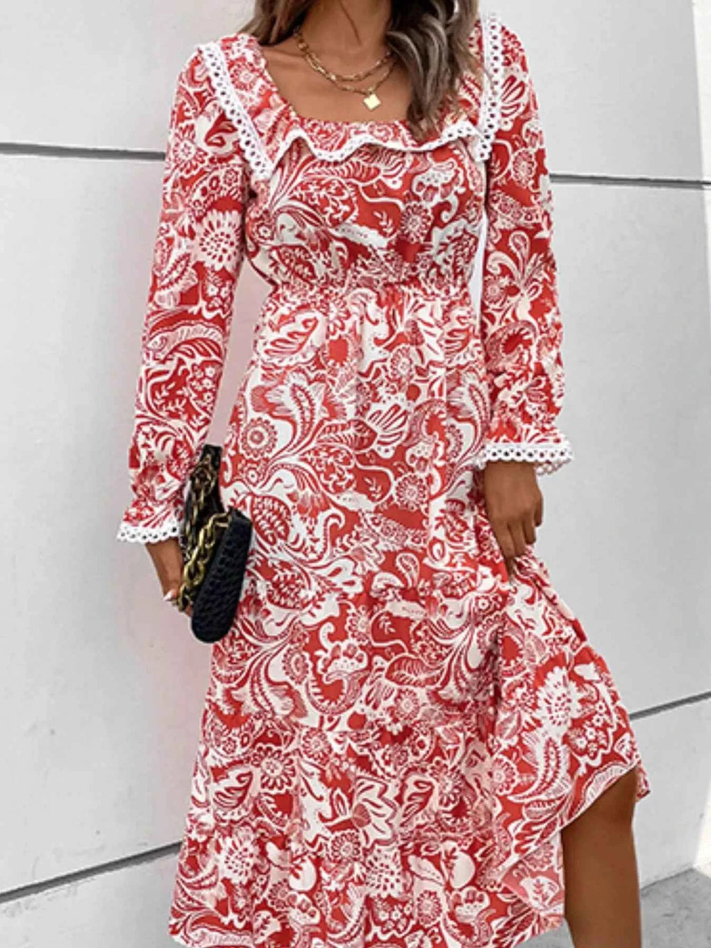 Printed Square Neck Long Sleeve Dress 768e134b-ca84-4c9e-93ee-6d73c9eef8e0-Max-Origin