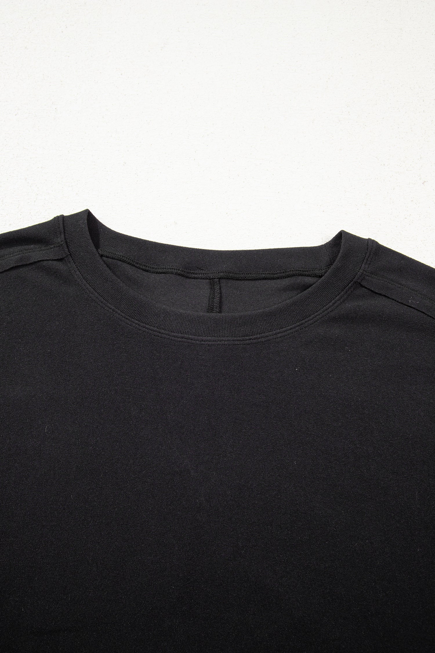 Black Solid Color Bow Textured Patchwork Long Sleeve Tee 76903d318856e405