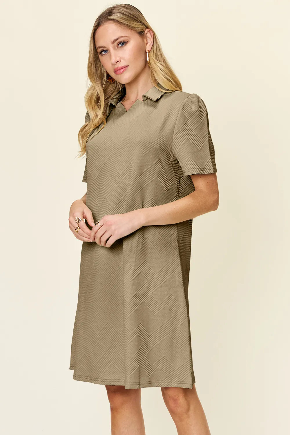 Double Take Full Size Texture Collared Neck Short Sleeve Dress 7691b702-ba78-4464-8425-6a60bf4a1664-Max