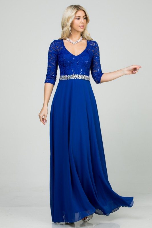 A-Line Lace Evening Dress – 3/4 Sleeve Rhinestone Waist Gown for Women 769614cb-f687-481f-83b1-adbf8189d8e6