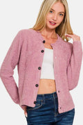 Zenana Button Down Long Sleeve Sweater Cardigan Lt Rose 769a2ab0-0069-41a1-9c33-9b9666c8f1a1-Max