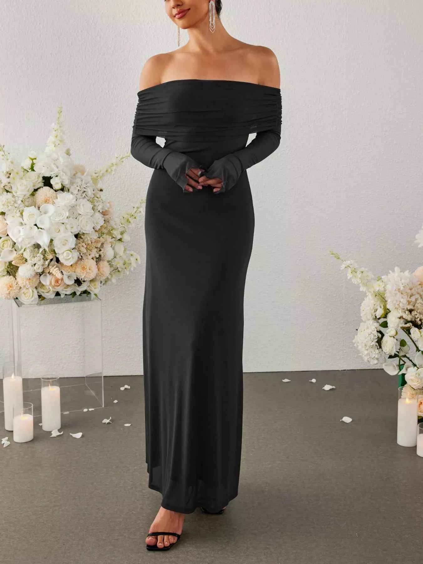 Off-Shoulder Ruched Long Sleeve Maxi Dress 769c264673034e7d984d6f3542c084cc-Max-Origin
