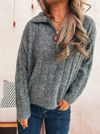 Ribbed Hem Quarter Zip Sweater 76a7cc3cdb434bd082f0cbe1fc39727a-Max-Origin