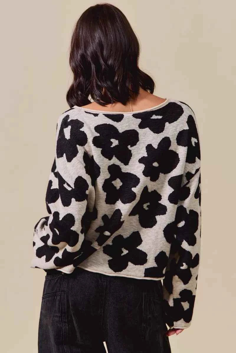 SO ME Loose Fit Flower Lightweight Sweater Top 76a8164860bc402185886279afd57038-Max-Origin