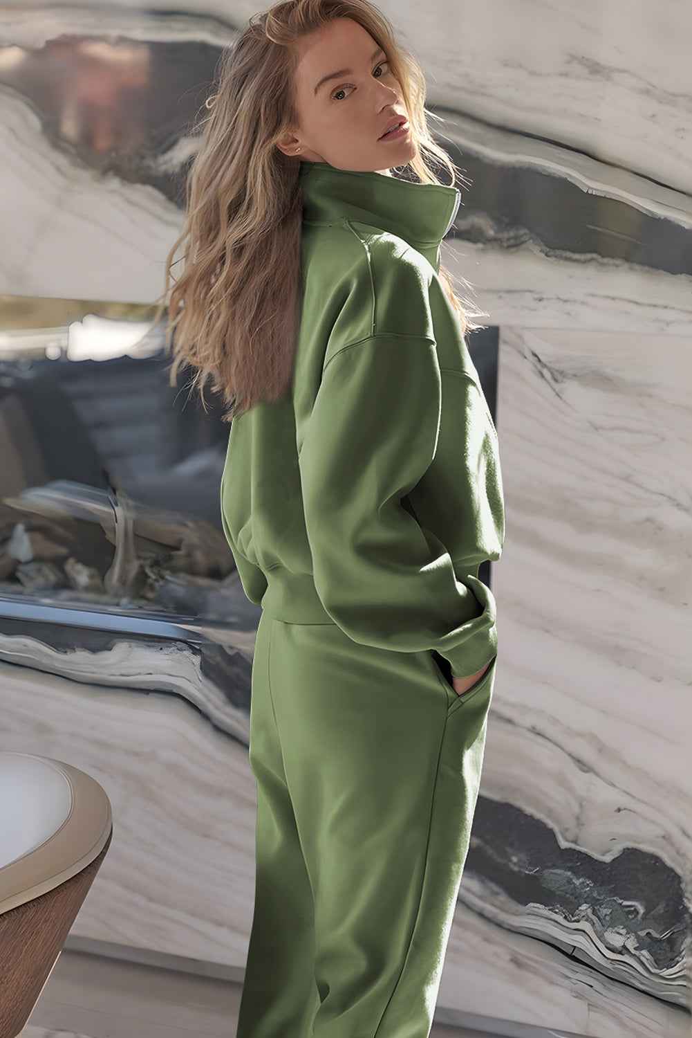 Vineyard Green Half Zip up Pullover Active Top and Joggers Set 76aa05ca8234e968