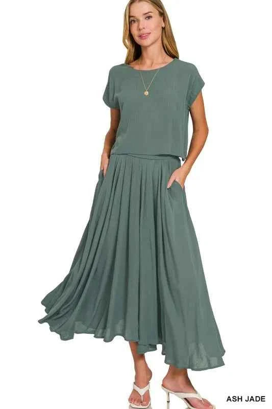 Zenana Woven Crinkle Gauze Crop Tee and Skirt Set ASH JADE 76aad8d374f14bb9b67d6b999eaa2a29-Max-Origin