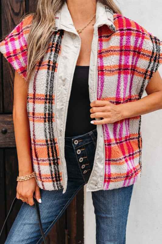 Plaid Sherpa Buttoned Jacket Vest 76b06ce3-26dc-49d1-8e88-7268e8c7d39d