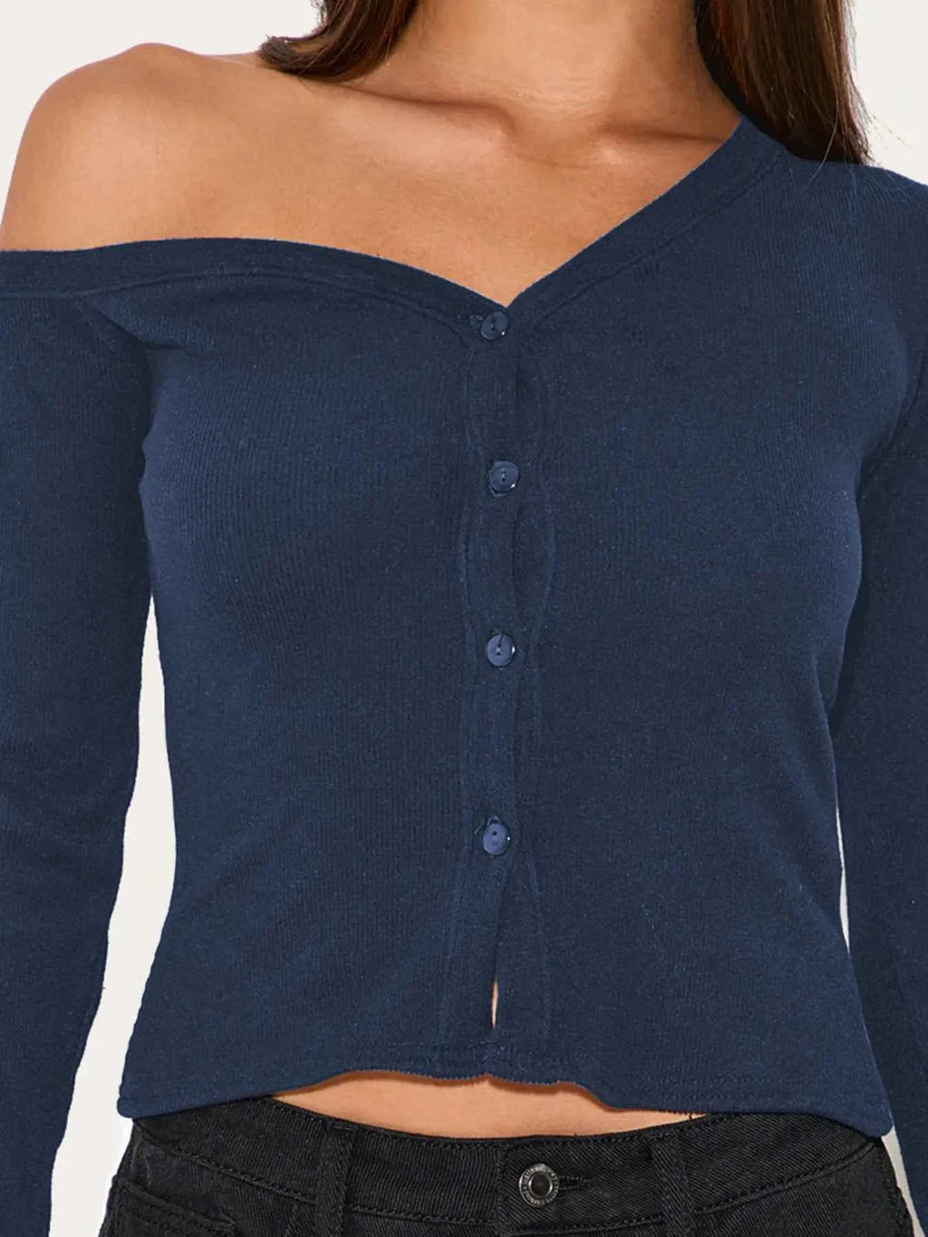 Asymmetrical Neck Button Up Cardigan 76b18cc61c534f00abb166f559e7f5a2-Max-Origin