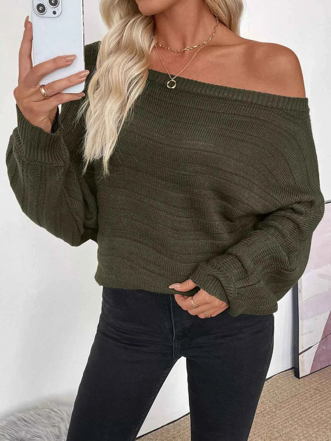 Boat Neck Ribbed Long Sleeve Sweater 76c11f4e20a245df8d80d8dce913a5ee-Max-Origin