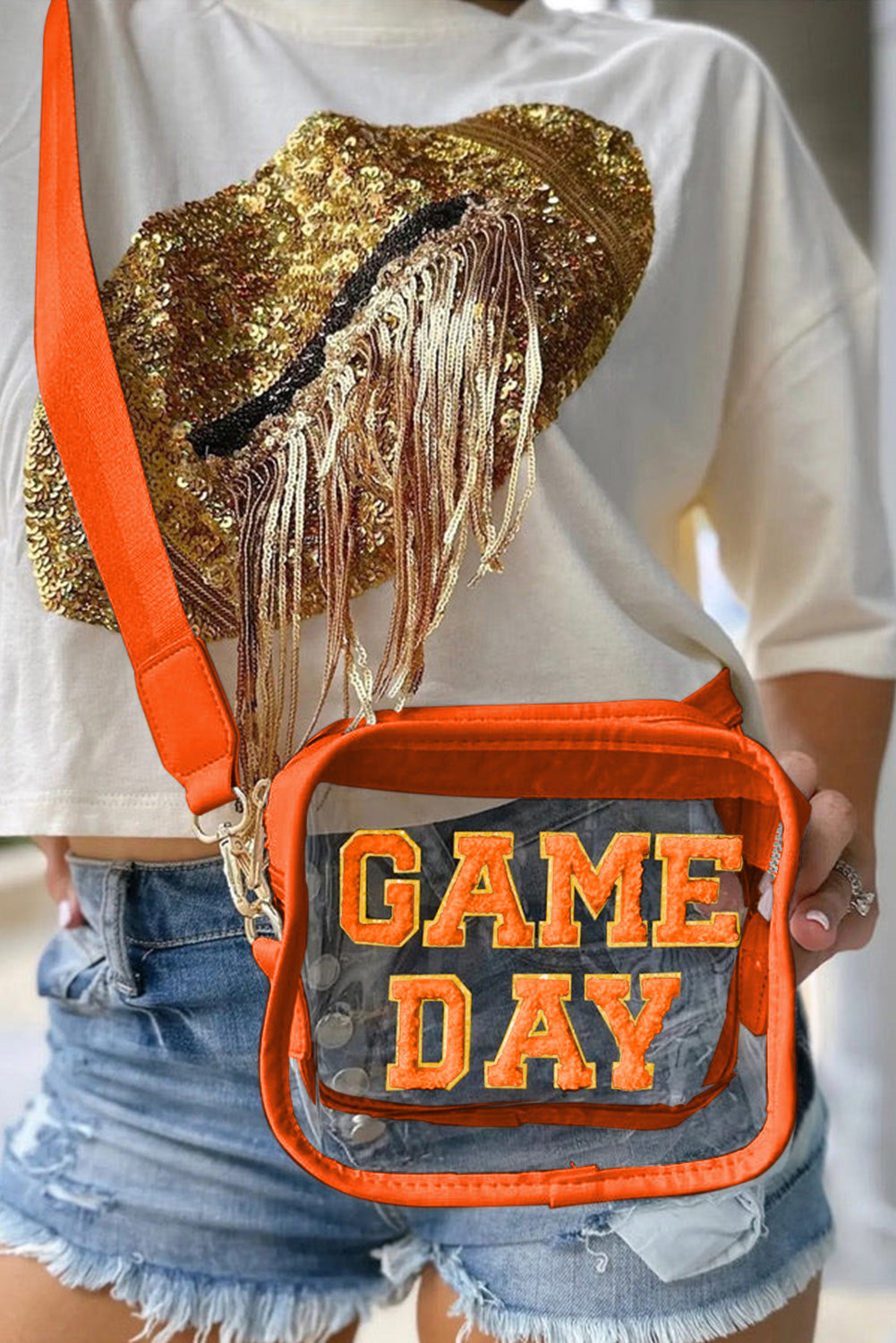 Black Chenille GAME DAY Pattern Clear Bag Orange ONE SIZE 76c6ac5993b32741