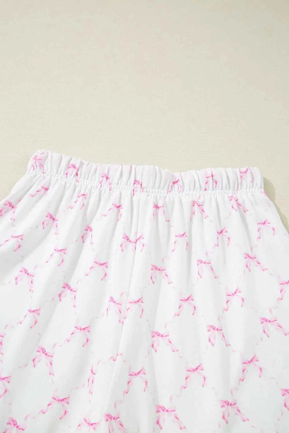 Bow Print Lettuce Trim Round Neck Top and Shorts Lounge Set 76c8b9fd-f08f-45ef-9b4f-727971e51c62-Max
