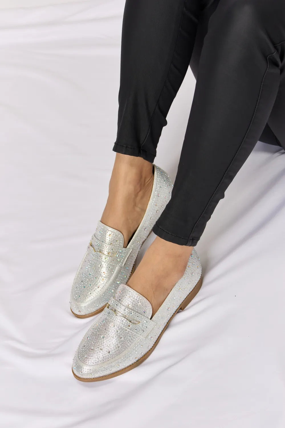 Forever Link Rhinestone Point Toe Loafers SILVER 76c91adc-0f70-49b4-bc0f-e0fbcdec702e-Max