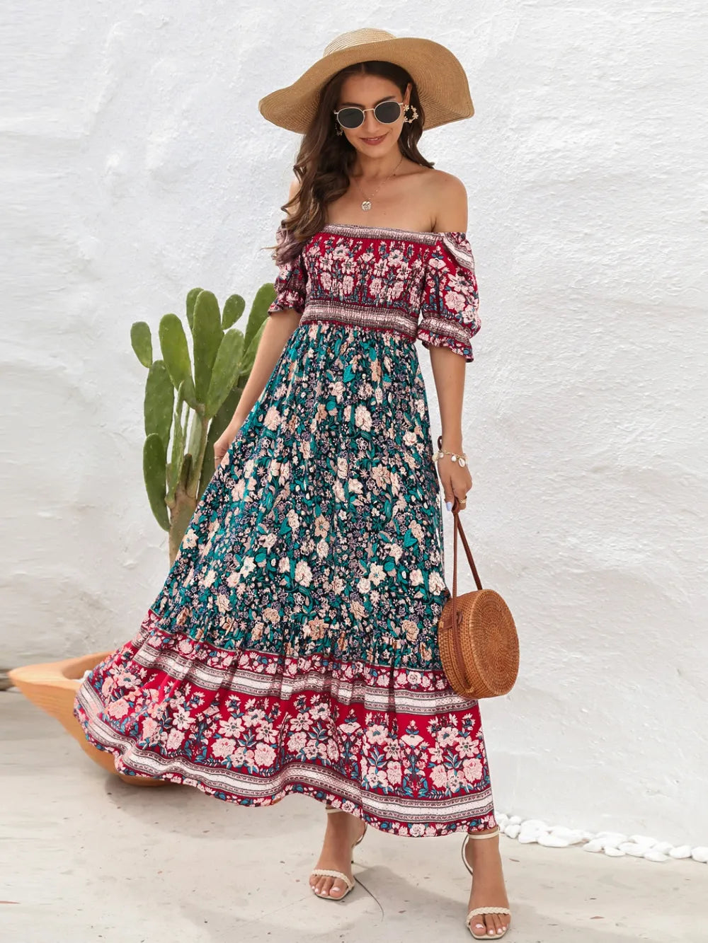 Floral Flounce Sleeve Midi Dress Turquoise 76d2ebe0-4253-4268-93cc-4319c0e99edc-Max