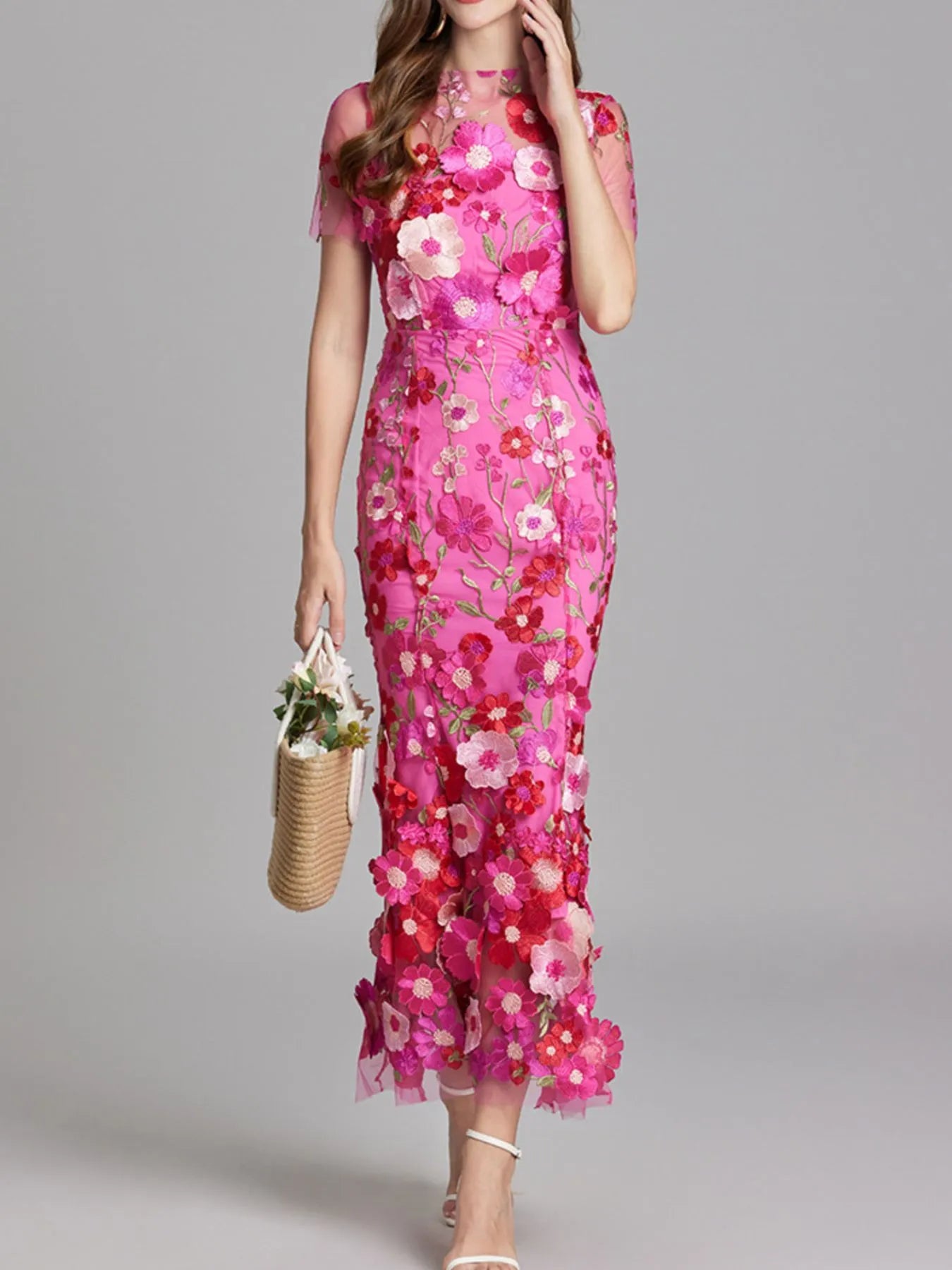 Floral Embroidered Mesh Overlay Maxi Dress Rose Red 76e52888-ffc3-41ce-b123-7751ce5ffe5d-Max-Origin