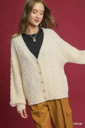 Umgee Cable Knit Pearl Button Cardigan CREAM 76e8f0ef-c32c-4b9b-b392-6acdb71adde3-Max-Origin