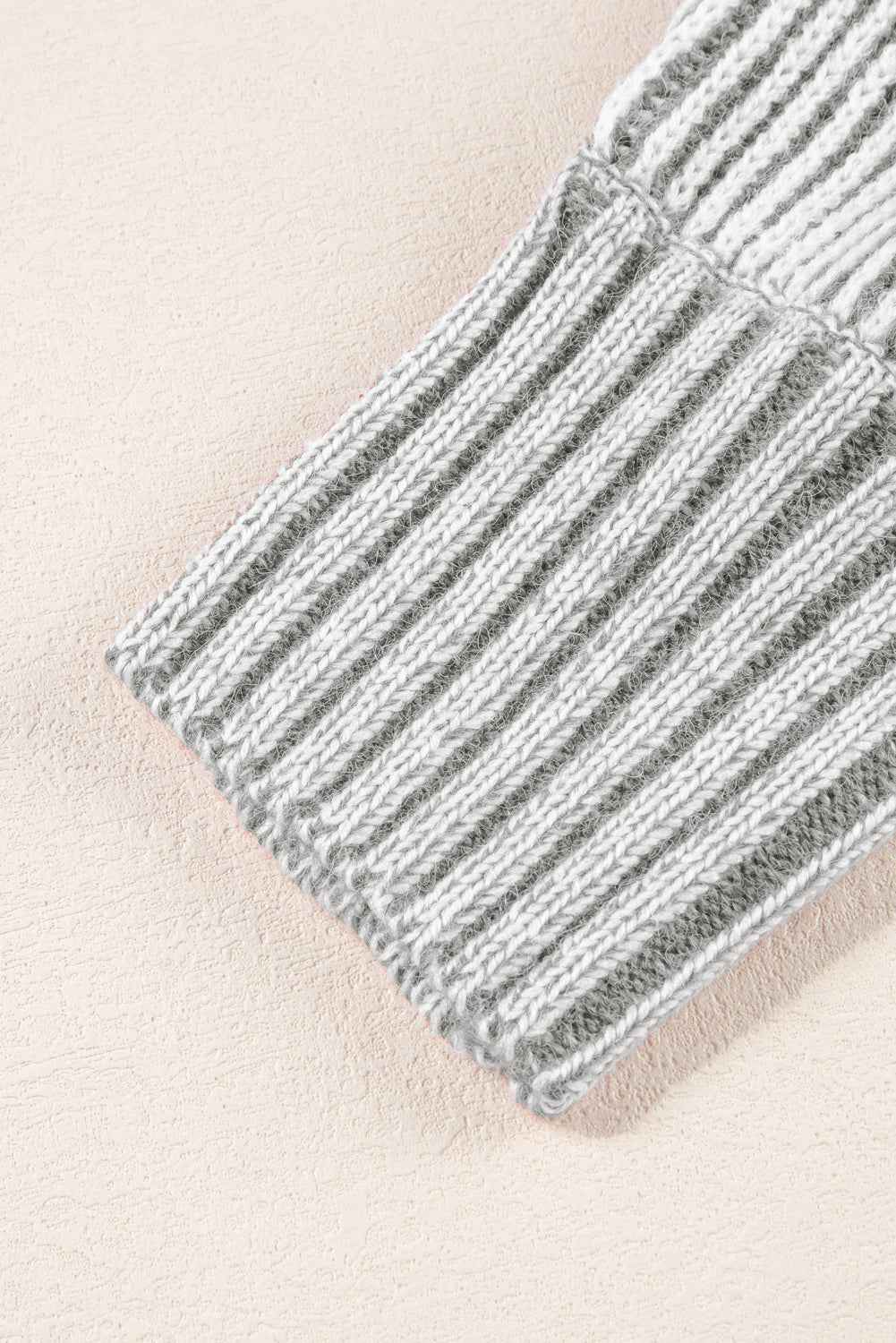 Light French Beige Striped Print Ribbed Knit Raglan Sleeve Baggy Sweater 76ea140630cd2454