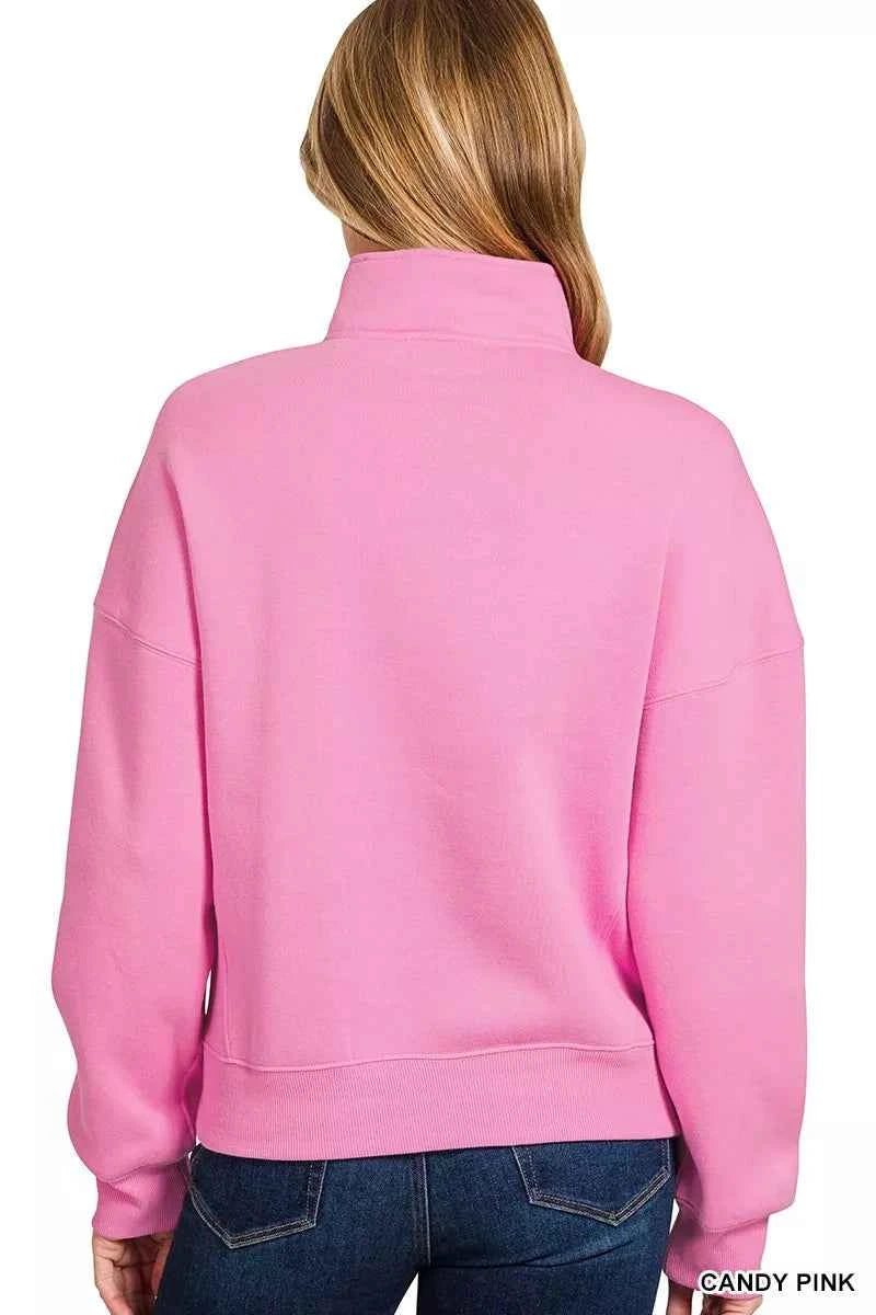 Zenana Fleece High Neck Half Zip Sweatshirt 76eeaaf455424b1d9e598f896bdc5dbc-Max-Origin