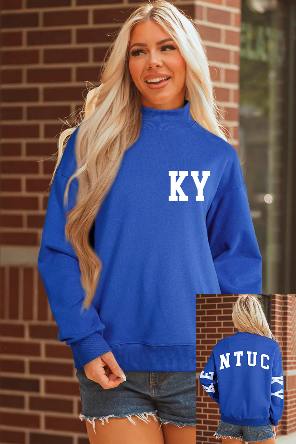 Dark Blue KY KENTUCKY Printed Mock Neck Sweatshirt Dark Blue 50%Polyester+50%Cotton 76f2c6a071f9a06b