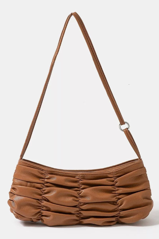 Fame Segmented Pleated Faux Leather Hand Bag DBR one size 76fb04c918984134b02458a02edc8a19-Max-Origin