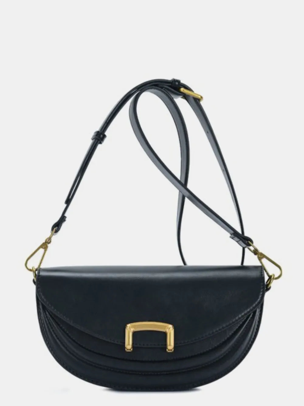 Fame Buckle Closure Crescent Faux Leather Crossbody Bag Black One Size 76fb131f-3c3a-4825-97fd-b2879f7b13bc-Max