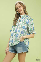 Umgee Floral Button-Front Short Sleeve Top 76fdcf78-f5ab-447d-b826-ed772d1bba8f-Max