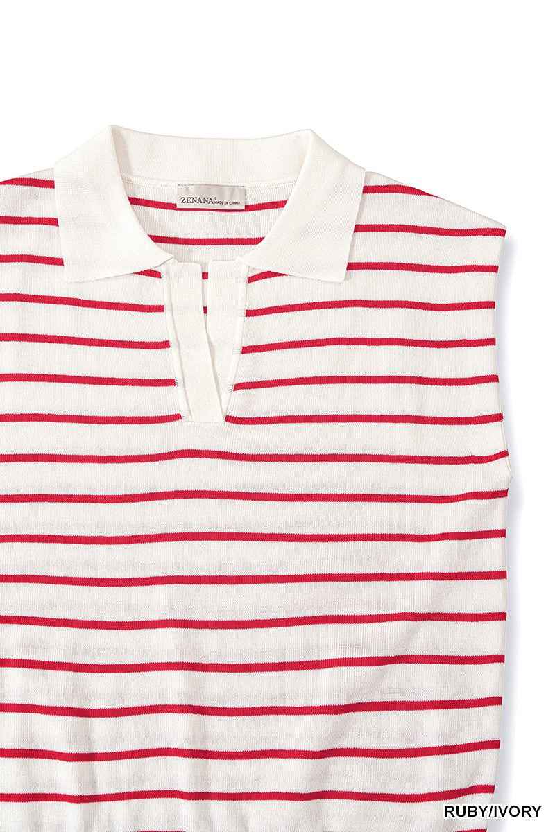 Zenana Viscose Striped Collared Sweater Vest 76fe370389884a7bba8fe5e2c00f9ed3-Max