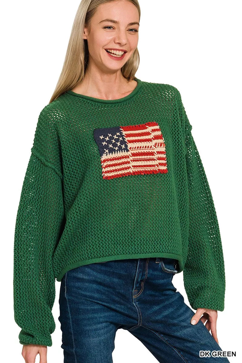 Zenana Zenana American Flag Crew Neck Sweater DK GREEN 770e7702d4da4947974709fe9818e9f3-Max-Origin