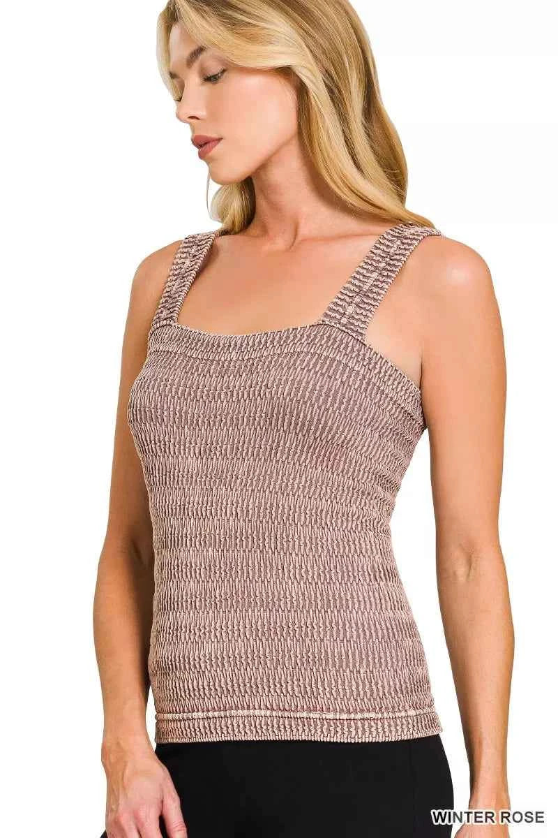 Zenana Seamless Winkle Stone Washed Tank Top