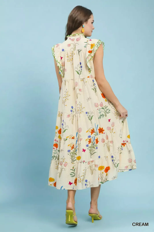 Floral Ruffle Tiered Midi Dress with Scalloped Detail 77242e0e-105b-44e2-be14-b813c4d7420a-Max-Origin