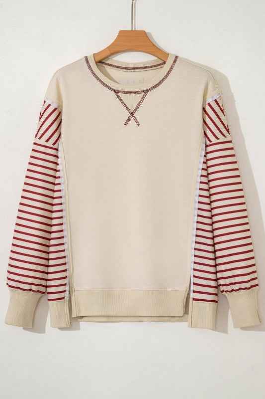 Stripe Patchwork Long Sleeve Knit Top 77295457-1989-4953-a1ca-c048d0e0ddbc