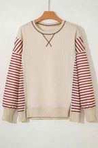 Stripe Patchwork Long Sleeve Knit Top 77295457-1989-4953-a1ca-c048d0e0ddbc
